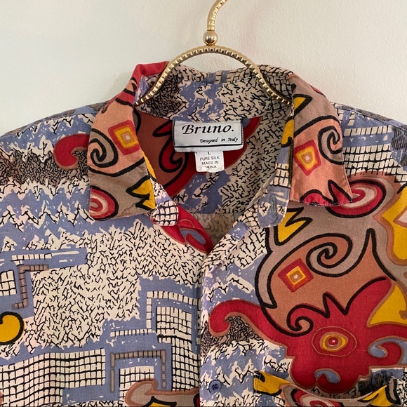 VTG Italian Silk Shirt All Over Print Loud 1990s - Picture 4 of 13